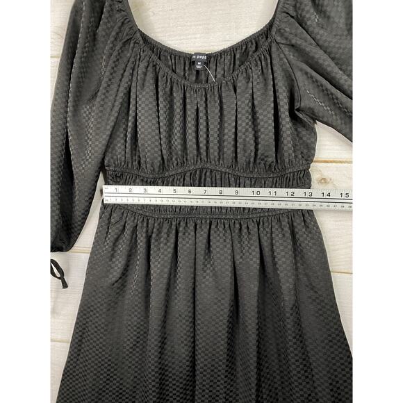 Blu Pepper Dress Sz M Black Checkered On/Off Shoulder Elastic Waist Flowy NWT - Picture 7 of 12